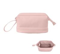 Double Layer Makeup Bag - Large Travel Cosmetic Pouch, Zipper Closure, PU L