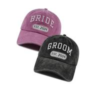 DOUDINGMAO Romantische Baseballmützen für Paare, Baumwolle, besticktes Muster, Hochzeit, Braut, Bräutigam, Hut für besondere Anlässe, Brautpaare, 2 Stück, SS2, Einheitsgröße