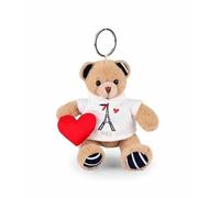 Doudou et Compagnie - Schlüsselanhänger Plüsch Bär Paris mit T-Shirt Eiffelturm & kleinem Herz - 14 cm - Mini-Plüschtier zum Befestigen an Tasche oder Schlüssel - Geschenkidee Souvenir Paris Kinder
