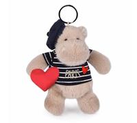 Doudou et Compagnie - Schlüsselanhänger Plüsch, Nilpferd, Matrosenmotiv, 14 cm, Kollektion Amour de Paris - Plüschfigur mit Barett & Herz - Geschenkidee Souvenir Paris für Erwachsene und Kinder