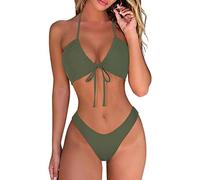 DOULAFASS Damen Bikini Set Sexy Bikini Brazilian Style Niedriger Taille String Triangel 2tlg Bikini Armeegrün XL