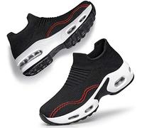 DOUSSPRT Damen Wanderschuhe Slip on Socken Sneakers Damen Mädchen Krankenschwester Mesh Luftkissen Plateau Loafer Mode Freizeit, schwarz/weiß, 38 EU