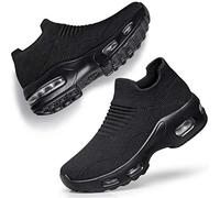 DOUSSPRT Damen Wanderschuhe Slip on Socken Sneakers Damen Mädchen Krankenschwester Mesh Luftkissen Plateau Loafer Mode Freizeit, Allblack 002, 39 EU