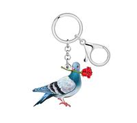 DOWAY Acryl Niedlich Taube Schlüsselanhänger Dove Schlüsselring Geldbörse Zubehör Vogel Liebhaber Geschenke für Frauen Mädchen Kinder Rucksack Schlüsselbund (Blau)
