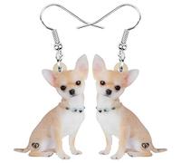 DOWAY Acryl Siberian Husky Chihuahua Beagle Dackel Yorkshire Terrier Mops Hund Ohrringe Hanging Dangle Drop Pet Schmuck für Damen Mädchen Kinder Charme Geschenk (Beige)