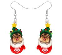 DOWAY Acryl Siberian Husky Chihuahua Beagle Dackel Yorkshire Terrier Mops Hund Ohrringe Hanging Dangle Drop Pet Schmuck für Damen Mädchen Kinder Charme Geschenk (Weihnachts Yorkshire)