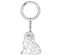 DOWAY Cute Edelstahl Schlüsselanhänger Hund 18K Gold Haustier Zubehör für Damen Mädchen Geschenke Hundeliebhaber Auto Charms (Old English Sheepdog Silber)