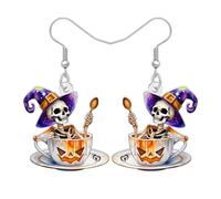 DOWAY Funky Coffee Schädel Ohrringe Hängend,Acryl Hexenhut Halloween Ohrringe Coffee Liebhaber Geschenke für Frauen Mädchen Barista Halloween Kostüm Schmuck Zubehör (Beige)