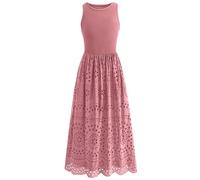 dowerme Damen-Sommerkleider 2026, lässig, ärmellos, Rundhalsausschnitt, A-Linie, Boho, Spitze, Ösen, Baumwolle, Tank-Maxikleid mit Taschen, rosa - dusty pink, Klein
