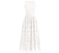 dowerme Damen-Sommerkleider 2026, lässig, ärmellos, Rundhalsausschnitt, A-Linie, Boho, Spitze, Ösen, Baumwolle, Tank-Maxikleid mit Taschen, Weiss/opulenter Garten, X-Groß