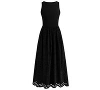 dowerme Damen-Sommerkleider 2026, lässig, ärmellos, Rundhalsausschnitt, A-Linie, Boho, Spitze, Ösen, Baumwolle, Tank-Maxikleid mit Taschen, Schwarz, Klein