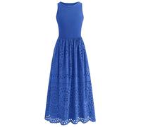 dowerme Damen-Sommerkleider 2026, lässig, ärmellos, Rundhalsausschnitt, A-Linie, Boho, Spitze, Ösen, Baumwolle, Tank-Maxikleid mit Taschen, Blau, X-Groß