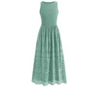dowerme Damen-Sommerkleider 2026, lässig, ärmellos, Rundhalsausschnitt, A-Linie, Boho, Spitze, Ösen, Baumwolle, Tank-Maxikleid mit Taschen, Bean Green, Mittel