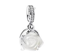 Doyafer 925 Sterling Silber Charms Blühende weiße Rose Doppel Anhänger fit Damen Armband Halskette Anhänger Geburtstagsgeschenk für Familienfreunde