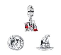 Doyafer 925 Sterling Silber Charms Hut Schloss Zug Anhänger Beaded Set für Armband Halskette Charm Dangle für Frauen Mädchen Geburtstag Geschenke 3-Stück/Paket