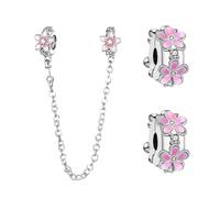 Doyafer 925 Sterling Silber Clips Charms Sicherheitskette Set Silikon Spacer Perlen Stpper Charms für Armbänder Frauen Freunde Geschenk (B-Flower Clip Perlenkette Set 3 Stück/Packung)
