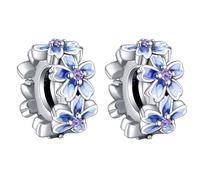 Doyafer 925 Sterling Silber Clips Charms Sicherheitskette Set Silikon Spacer Perlen Stpper Charms für Armbänder Frauen Freunde Geschenk (C-Purple Blumen Spacer Set 2 Stück/Packung)