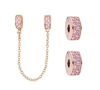 Doyafer 925 Sterling Silber Clips Charms Sicherheitskette Set Silikon Spacer Perlen Stpper Charms für Armbänder Frauen Freunde Geschenk (B-Pink Clip Perlen Blumenkette Set 3 Stück/Packung)