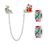 Doyafer 925 Sterling Silber Clips Charms Sicherheitskette Set Silikon Spacer Perlen Stpper Charms für Armbänder Frauen Freunde Geschenk (B-Weihnachtsclip Perlenkette Set 3 Stück/Packung)