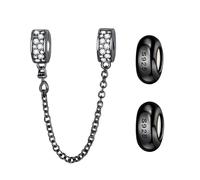 Doyafer 925 Sterling Silber Clips Charms Sicherheitskette Set Silikon Spacer Perlen Stpper Charms für Armbänder Frauen Freunde Geschenk (B-Black Silikon Charm Perlen Kette Set 3 Stück/Packung)