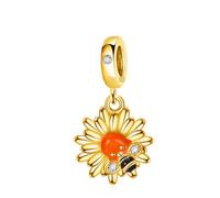 Doyafer Gold Anhänger von Bienen sammeln Honig aus Blumen 925 Sterling Silber Charme kompatibel mit Damen Armband Halskette Anhänger Geschenk für Freunde