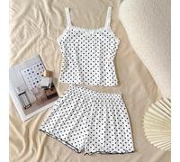 Dozemod Tween Mädchen klassisches Schwarz & Weiß Polka Dot Schleife Blumendekor Camisole & Shorts bequemer lässiger figurbetonter rosa Pyjama Set, 2 S