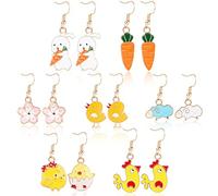 DPKOW 7 Paare Ostern Ohrringe Ohrhänger Set, Ostern Tropfen Baumeln Ohrringe Durchbohrt Ohrringe für Mädchen Damen Kinder Modeschmuck Geschenke, Ostern Küken Kaninchen Hase Ohrringe Karotte Lamm Blume