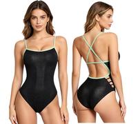 dPois Damen Badeanzug Bodysuit High Cut Stringbody Einteiler Body Swimsuit Glänzend Sommer Badekleidung Schwimmen Strand Party Outfit Typ A XXL