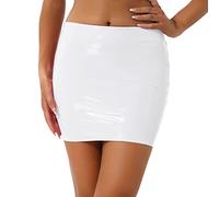 dPois Damen Minirock Kurz Eng WetlookRock Bleistiftrock Partyrock Figurbetont Rock Stretch Lack Leder Skirt Rave Party Gogo Clubwear Weiß S
