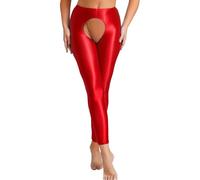 dPois Damen Strumpfhose Offener Schritt Nylon Strümpfe Hohe Taille Leggings Pantyhose Sexy Unterwäsche Dessous Burgundy XXL