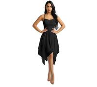 dPois Damen Tanzkleid Ballett Kleid Ärmellos aus Chiffon Swing mit Spaghettiträger Asymmetrische Tanzkostüme Latein Rumba Tango Kleid Ballsaal Dancewear Schwarz XL