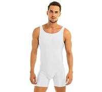 dPois Herren Ärmellos Body Overall Jumpsuit Unterhemd Sport Body Leotard Männer Bodysuit Boxershorts Unterwäsche Gymnastikanzug Sportwear Elastisch Weiß L