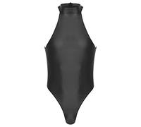 dPois Herren Neckholder Bodysuit Einteiler Body Stringbody Stehkragen Overall Rücken mit Reißverschluss Nylon Unterwäsche Dessous Stretch Schwarz XL