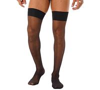 dPois Herren Nylon Strümpfe Overknee Kniestrümpfe Oberschenkel Hoch Transparent Leggins Sissy Dessous Glänzend Stockings Stretch Schwarz B One Size