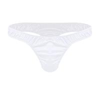 dPois Herren Satin Slip Glänzende G-String Tanga Unterhose Sissy Dessous Minislips Panties Sexy Unterwäsche Low Rise Weiß M