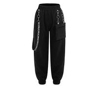 dPois Mädchen Cargohose Kinder Baggy Hose Tanzhose Hip Hop Street Dance Kleidung Lange Hose Pants Jogger mit Ketten Teenager Tanzkleidung A Schwarz 158-164/13-14 Jahre