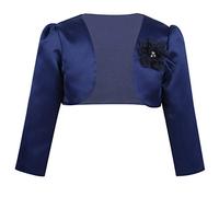dPois Mädchen Festlich Bolero Langarm Bolerojacke Schulterjacke Jäckchen Satin Jacke Strickjacke mit mit 3D-Applikationen Zum Kommunionkleid Hochzeit Marineblau 98-104/3-4 Jahre