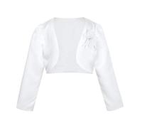 dPois Mädchen Festlich Bolero Langarm Bolerojacke Strickjacke Zum Kommunionkleid Hochzeit Kinder Schulterjacke Jäckchen Satin Jacke Weiß 128-134/8-9 Jahre
