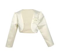 dPois Mädchen Festlich Bolero Langarm Bolerojacke Strickjacke Zum Kommunionkleid Hochzeit Kinder Schulterjacke Jäckchen Satin Jacke Beige 128-134/8-9 Jahre