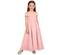 dPois Mädchen Off Shoulder Kleider Festlich Hochzeit Blumenmädchen Kleid Abendkleid A-Linie Maxi Lang Chiffon Ballkleid Kinder Hochzeit Geburtstag Party Outfit Rosa 158-164/13-14 Jahre