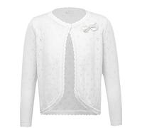 dPois Mädchen Strickjacke Cardigan Lange Oberteil Pullover Jacke mit EIN-Knopf Baumwolle Bolero Tops Rundhals Baby Kleinkind Kleidung Herbst Weiß_Bowknot 104-110/4-5 Jahre