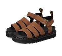 Dr. Martens Plateau-Sandalen mit Riemen, hellbraunes Leder, dicke schwarze Sohle, verstellbare Schnalle, Wüstenbraun, 39 EU