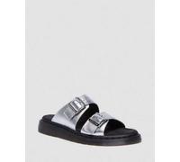 Dr. Martens Josef Metallic Leder Slide Sandalen in Grau, Größe: 40