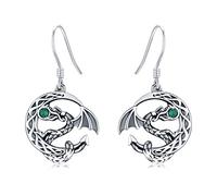 Drachen Ohrringe 925 Sterling Silber keltischer Knoten Mond Ohrringe Drache Ohrhänger mit grünen Zirkonia Tier Drache Schmuck Geschenke für Damen