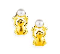 Drachenfels "Froschkönig" Ohrringe I Ohrstecker aus goldplattiertem 925 Sterling Silber I Nickelfreie Damen-Ohrringe mit echter Süßwasserperle I In Goldschmiedequalität gefertigt I D FR 25/AGG