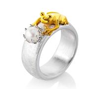 Drachenfels Froschkönig Ring I Größe 60 I Damenring aus teilsgoldplattiertem 925 Sterling Silber I Nickelfreier Silberring mit Süßwasserperle I In Goldschmiedequalität gefertigt I D FR 132/AG-60