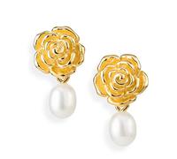Drachenfels "Rosenregen" Rosen-Ohrringe I Ohrstecker aus goldplattiertem 925 Sterling Silber I Nickelfreie Damen-Ohrringe mit Süßwasserperle I In Goldschmiedequalität gefertigt I D RRE 22-1/AGG