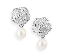Drachenfels "Rosenregen" Rosen-Ohrringe I Ohrstecker aus nachhaltigem 925 Sterling Silber I Nickelfreie Damen-Ohrringe mit Süßwasserperle I In Goldschmiedequalität gefertigt I D RRE 22-1/AG