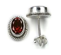 Drachensilber Granat hochwertig geschliffen Ohrstecker 925 Sterling Silber - Ovale echter Edelstein Ohrringe - Echte Edelsteine Damen