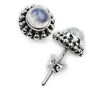 Drachensilber Mondstein hochwertig geschliffen Ohrstecker 925 Sterling Silber - Runder Silber Ohrschmuck - Echte Edelsteine Damen